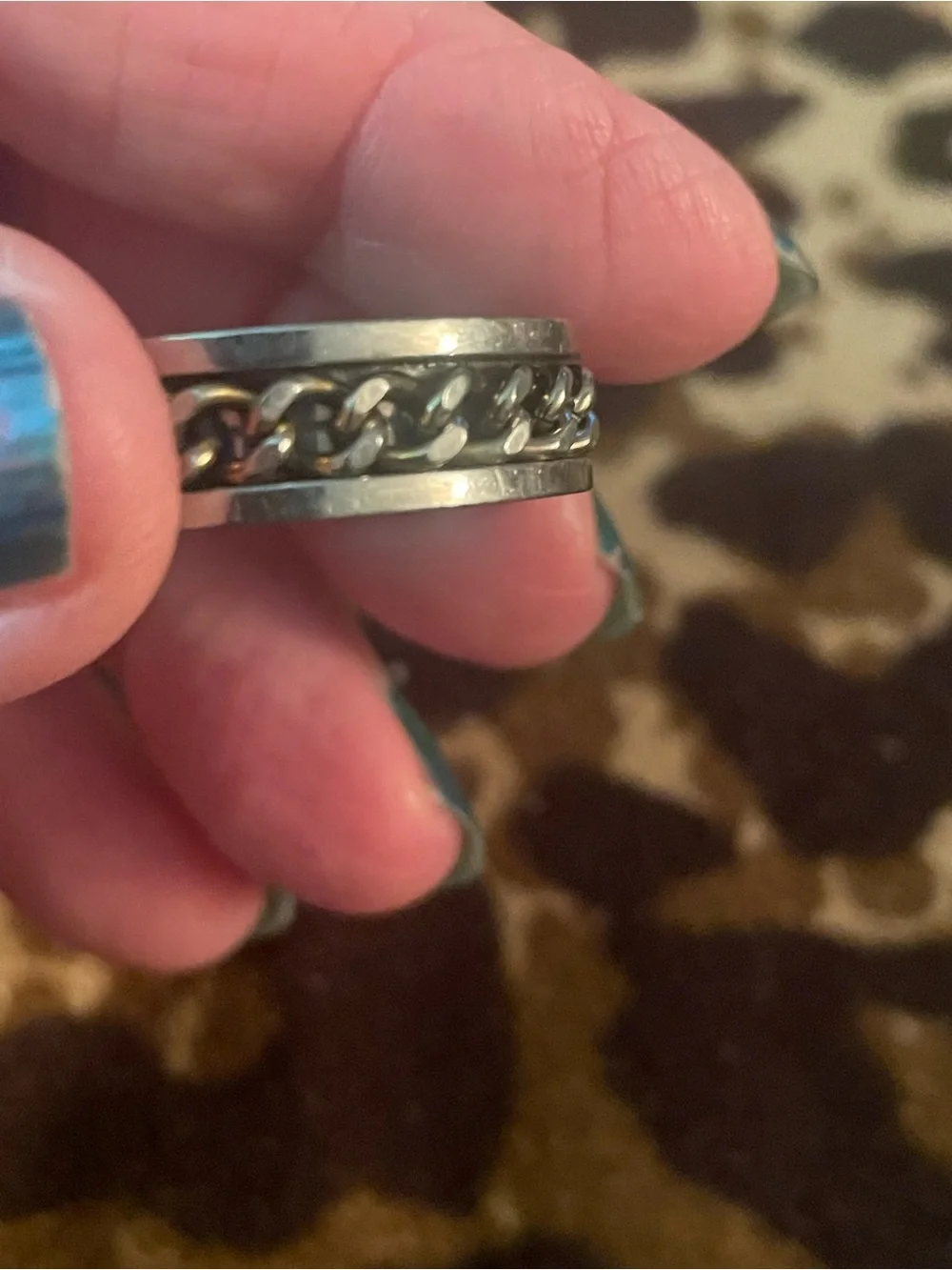 Men's Stainless Steel Chain Inlay Spinner Ring - Silver sz 14